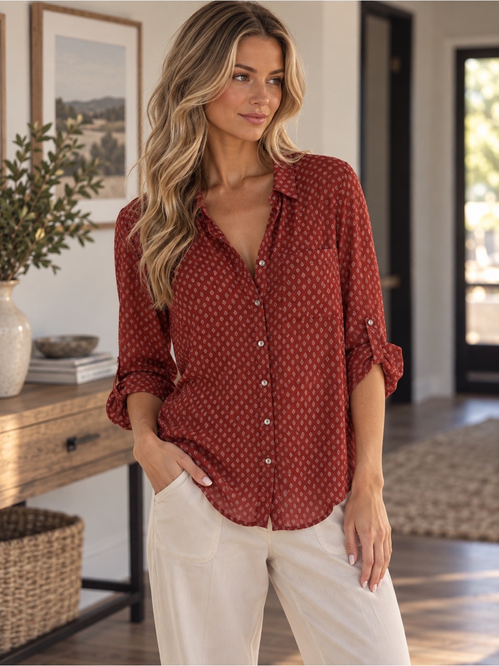 Gentle Fawn Rust Red Printed Button-Down Shirt